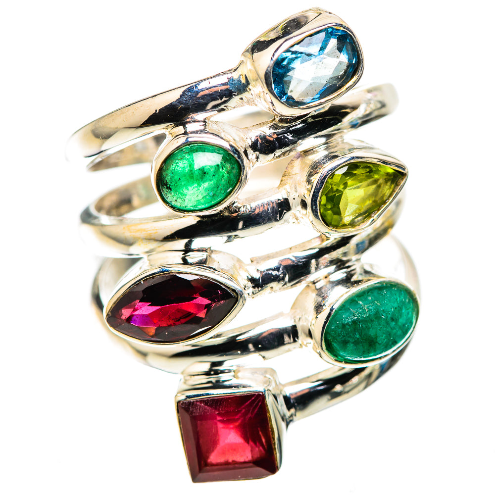 Garnet, Emerald, Peridot, Blue Topaz Ring Size 7.25 (925 Sterling Silver) RING136032