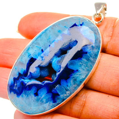 Blue Window Druzy Pendant 2 1/2"  (925 Sterling Silver) PD37248