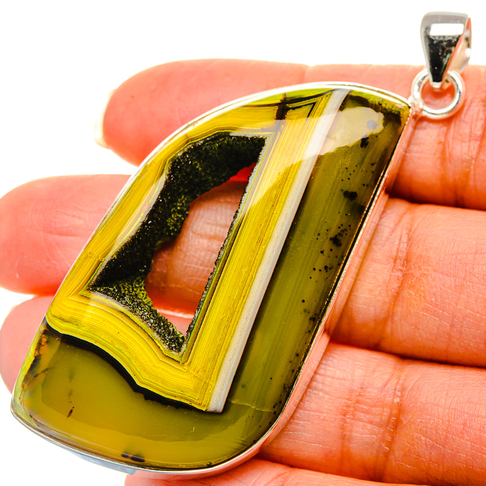 Yellow druzy window pendant with silver bail and teardrop bezel, 925 sterling silver