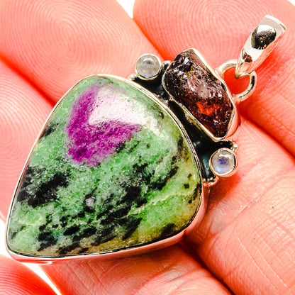 Ruby Zoisite, Garnet, Rainbow Moonstone Pendant 2" (925 Sterling Silver) PD36330