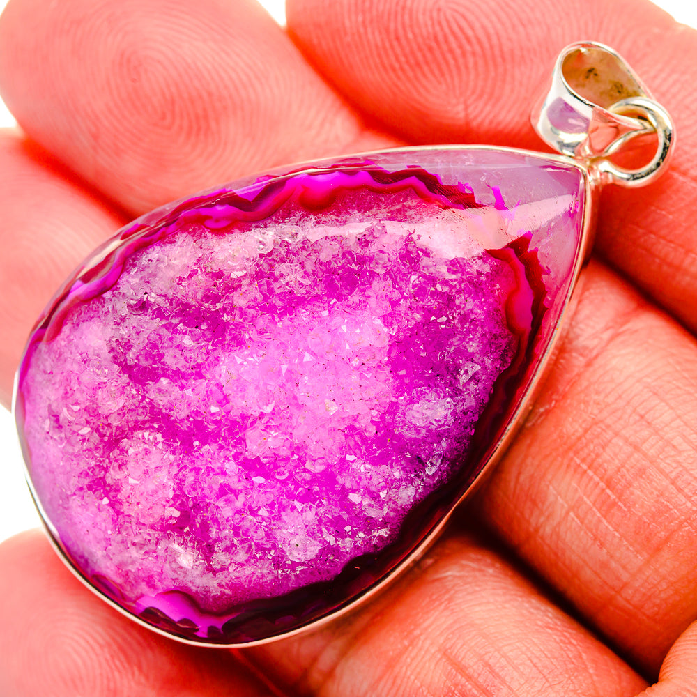 Pink Window Druzy Pendant 2 1/4" (925 Sterling Silver) PD37045