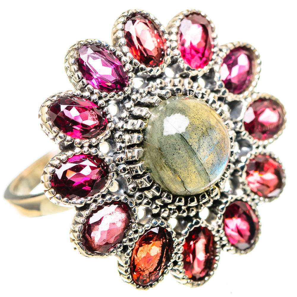 Large Labradorite, Garnet 925 Sterling Silver Ring Size 10 (925 Sterling Silver) RING137556