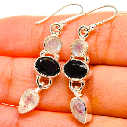 Ana Silver Co Faceted Tanzanite, Rainbow Moonstone Earrings 1 3/4" (925 Sterling Silver)