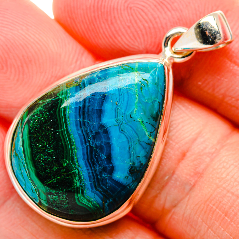 Malachite In Chrysocolla Pendant 1 1/2" (925 Sterling Silver) PD37277