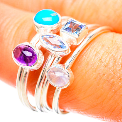 Amethyst, Larimar, Blue Topaz, Rainbow Moonstone Ring Size 9 (925 Sterling Silver) RING136478