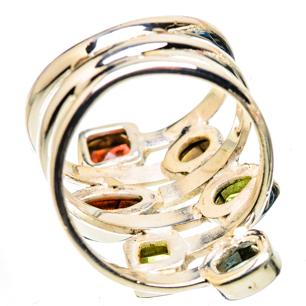Sterling silver multigem ring with prong-set stones and curved split shank