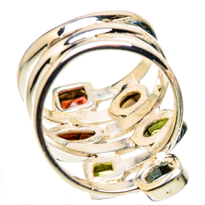 Sterling silver multigem ring with prong-set stones and curved split shank