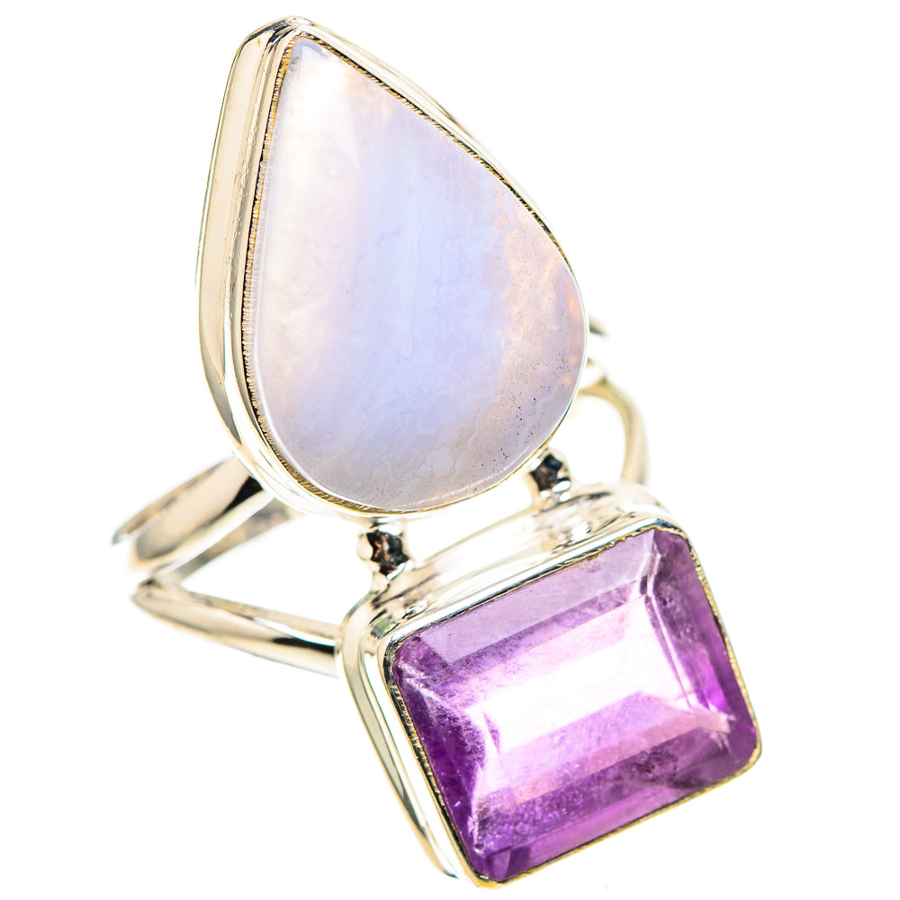 Large Blue Lace Agate, Amethyst 925 Sterling Silver Ring Size 8 (925 Sterling Silver) RING137553