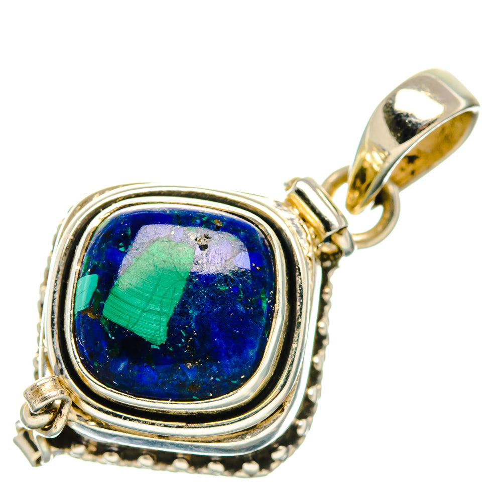 Sterling silver pendant charm with blue-and-green cabochon, oval frame and bail loop