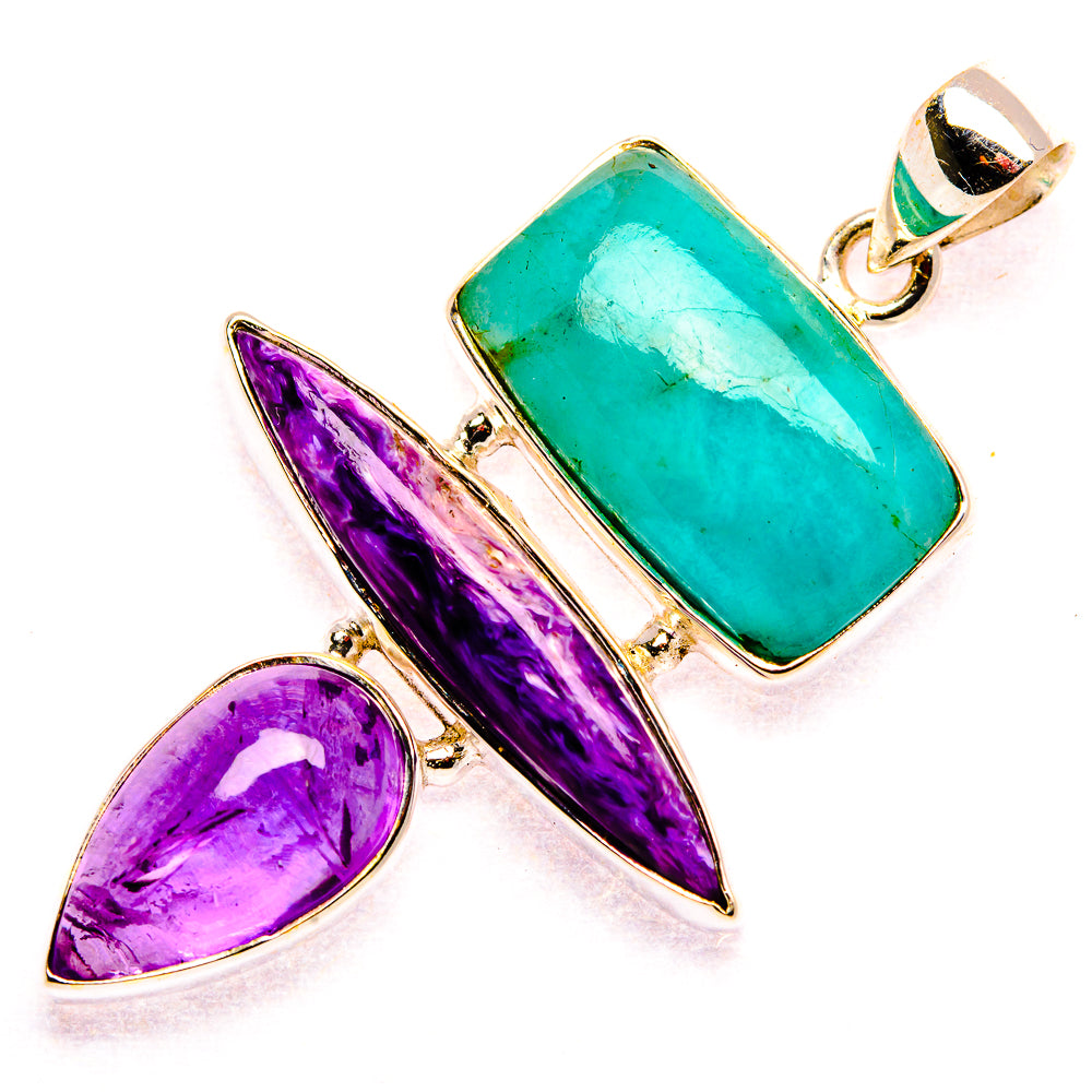 Charoite, Amethyst, Amazonite 925 Sterling Silver Pendant 2 1/8" (925 Sterling Silver) PD37655