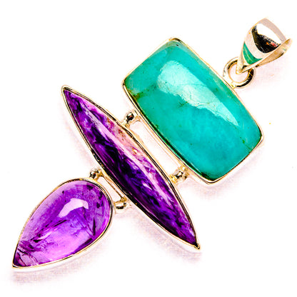 Charoite, Amethyst, Amazonite 925 Sterling Silver Pendant 2 1/8" (925 Sterling Silver) PD37655
