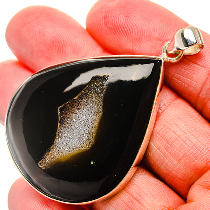 Black Window Druzy Pendant 2 1/4"  (925 Sterling Silver) PD37182