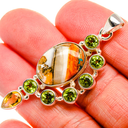 Spiny Oyster Turquoise, Peridot, Citrine Pendant 2 1/8" (925 Sterling Silver) PD37514
