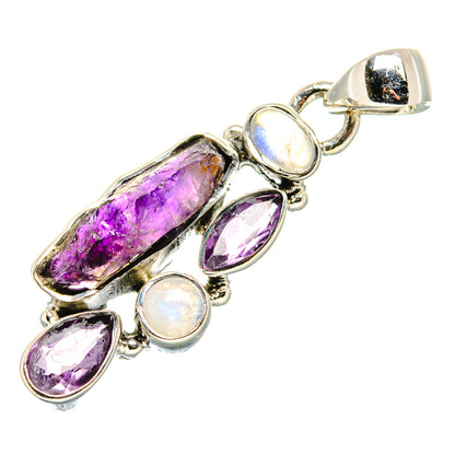 Rough Amethyst, Rainbow Moonstone Pendant 1 1/2" (925 Sterling Silver) PD36821