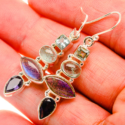 Labradorite, Tanzanite, Aquamarine, Blue Topaz Earrings 1 3/4" (925 Sterling Silver) EARR431840