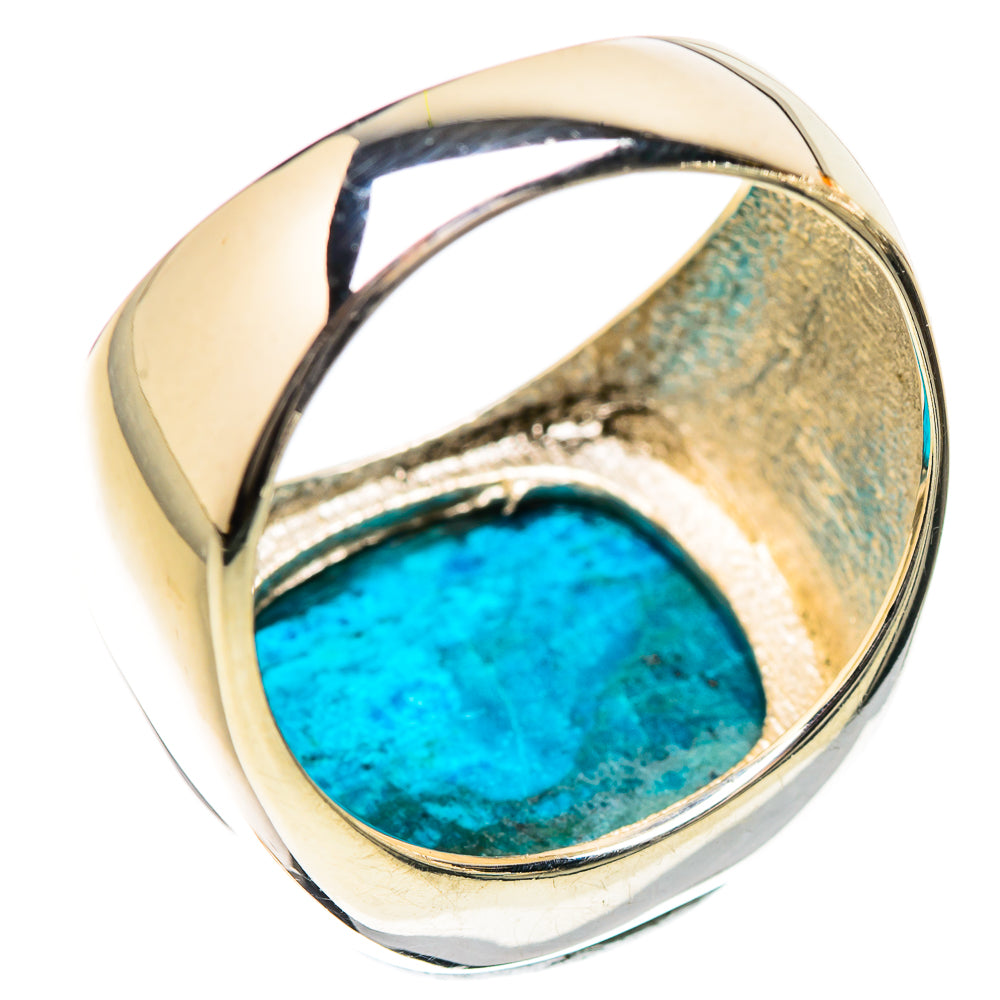 Sterling silver ring with oval turquoise chrysocolla bezel and high polish band, size 8