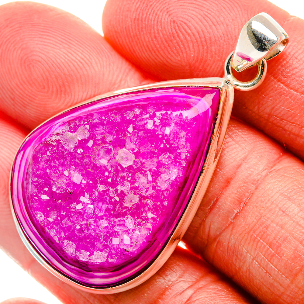 Pink Window Druzy Pendant 1 7/8" (925 Sterling Silver) PD37116