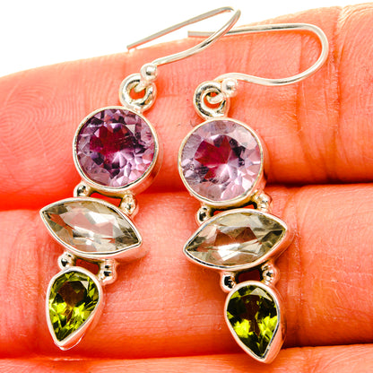 Ana Silver Co Faceted Green Amethyst, Amethyst, Peridot Earrings 1 1/2" (925 Sterling Silver)