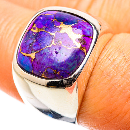 Sterling silver ring with oval purple copper composite gemstone in bezel setting