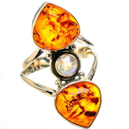 Ana Silver Co Large Baltic Amber, Rainbow Moonstone Ring Size 9 (925 Sterling Silver)