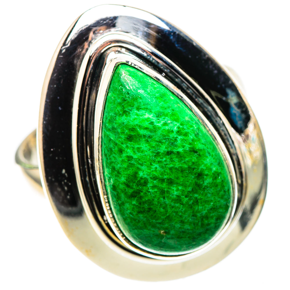 Sterling silver ring with oval green Maw Sit Sit center and dark outer frame