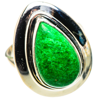 Sterling silver ring with oval green Maw Sit Sit center and dark outer frame