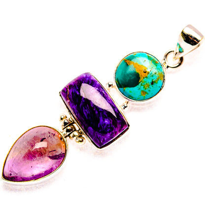 Charoite, Ametrine, Blue Copper Composite Turquoise 925 Sterling Silver Pendant 2 1/4" (925 Sterling Silver) PD37701