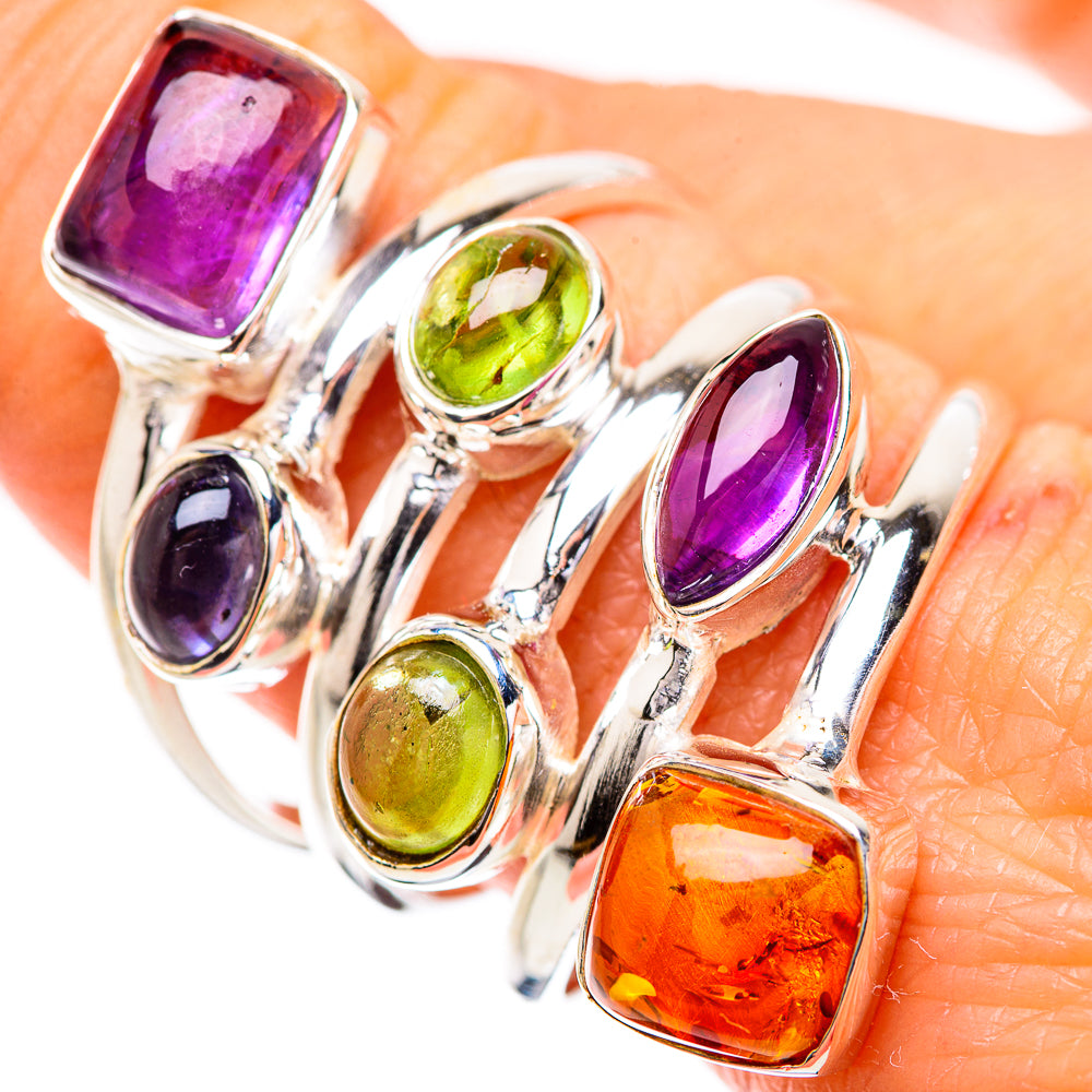 Silver statement ring with amethyst, tanzanite, peridot, amber oval gemstones
