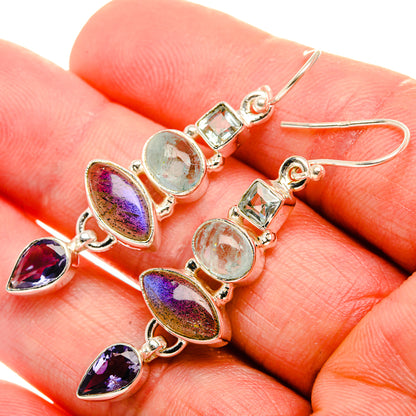 Labradorite, Tanzanite, Aquamarine, Blue Topaz Earrings 1 7/8" (925 Sterling Silver) EARR431905
