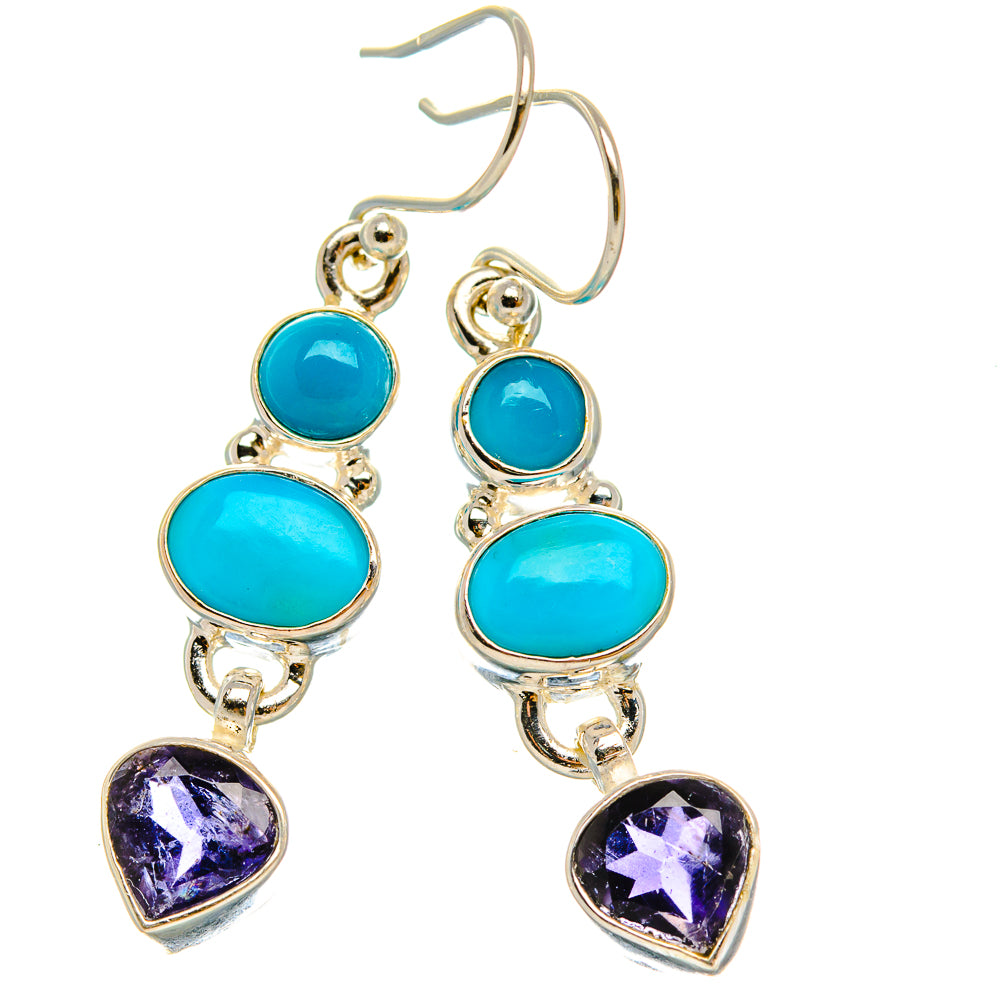 Turquoise bead and tanzanite heart dangle earrings, 925 sterling silver, pair view