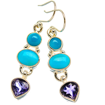 Turquoise bead and tanzanite heart dangle earrings, 925 sterling silver, pair view