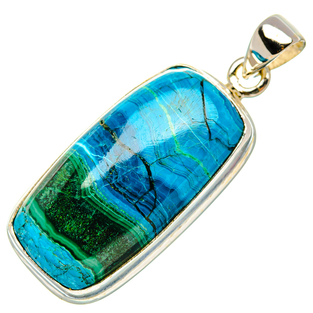 Sterling silver malachite chrysocolla pendant with large blue-green stone and top bail