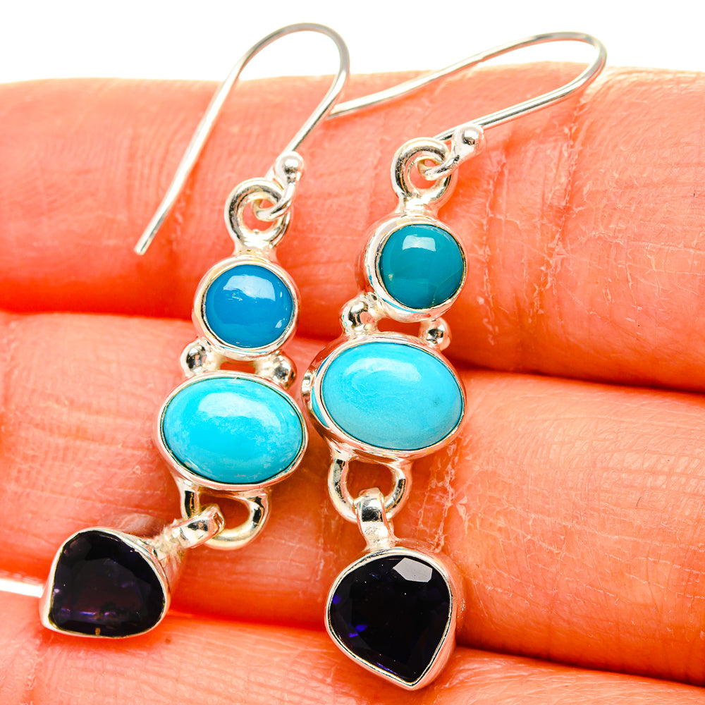 Sleeping Beauty Turquoise, Tanzanite Earrings 1 3/4"  (925 Sterling Silver) EARR431641
