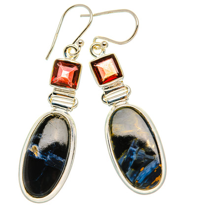 Ana Silver Co Pietersite, Garnet Earrings 2" (925 Sterling Silver)