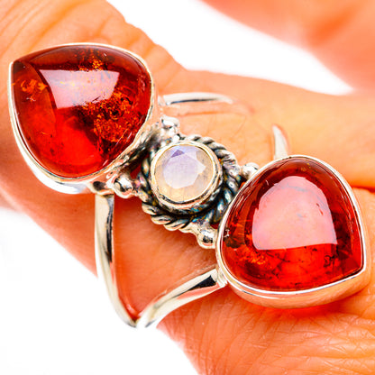 Large Baltic Amber, Rainbow Moonstone Ring Size 9 (925 Sterling Silver) RING135561