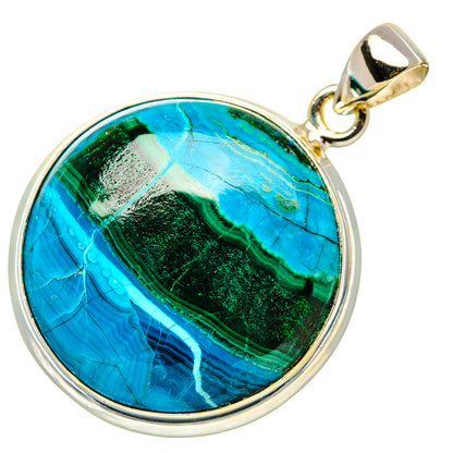 Malachite In Chrysocolla Pendant 1 1/2" (925 Sterling Silver) PD37283