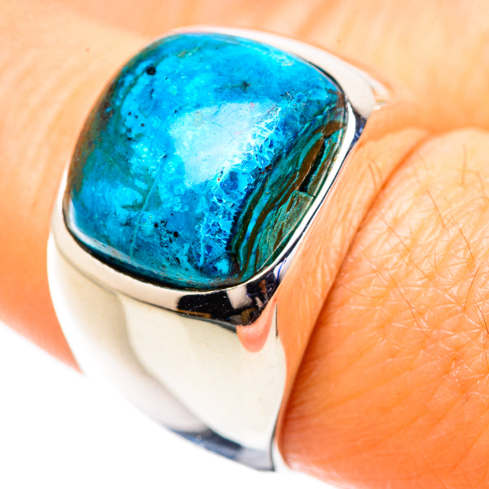 Sterling silver signet-style ring with large oval blue chrysocolla stone, size 8
