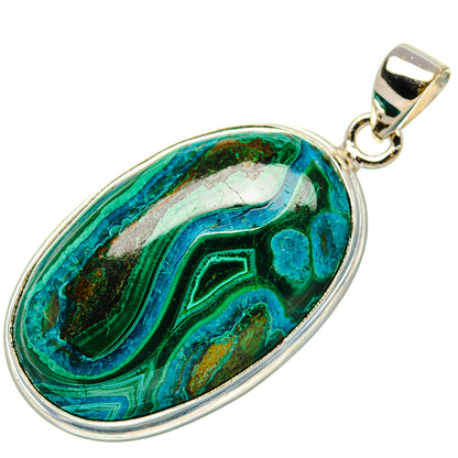 Malachite In Chrysocolla Pendant 1 3/4"  (925 Sterling Silver) PD37272