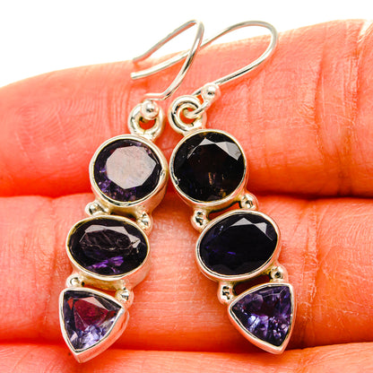 925 sterling silver drop earrings with faceted purple and dark-blue gemstones