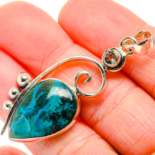 Chrysocolla, White Quartz Pendant 2 1/4" (925 Sterling Silver) PD36298