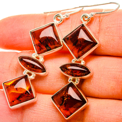 Baltic amber earrings in 925 sterling silver with square and oval amber drops