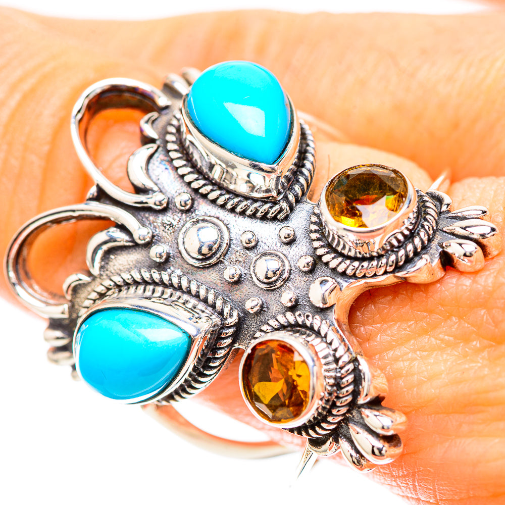 Large Sleeping Beauty Turquoise, Citrine Ring Size 9.5 (925 Sterling Silver) RING136546