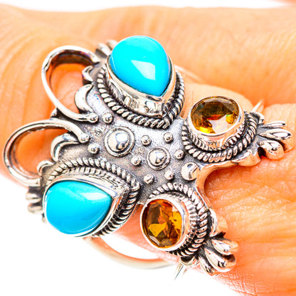 Large Sleeping Beauty Turquoise, Citrine Ring Size 9.5 (925 Sterling Silver) RING136546