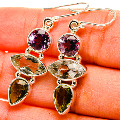 Ana Silver Co Faceted Green Amethyst, Amethyst, Peridot Earrings 1 1/2" (925 Sterling Silver)