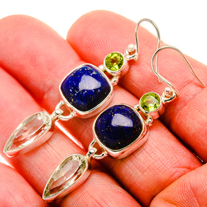 Lapis Lazuli, White Quartz, Peridot Earrings 2 1/8" (925 Sterling Silver) EARR431896
