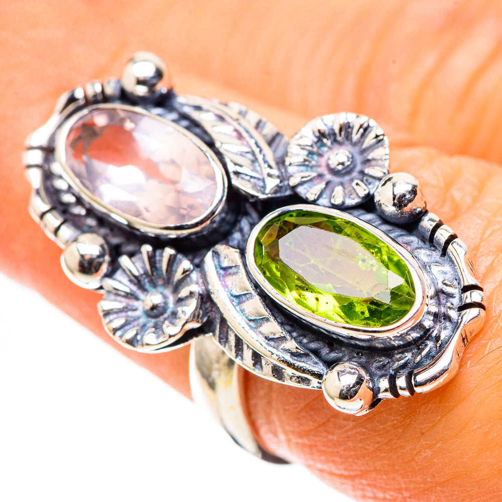 Rose Quartz, Peridot 925 Sterling Silver Ring Size 6.25 (925 Sterling Silver) RING137637