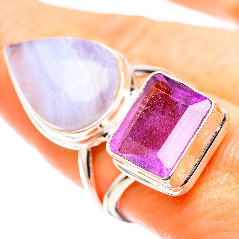 Large Blue Lace Agate, Amethyst 925 Sterling Silver Ring Size 8 (925 Sterling Silver) RING137553