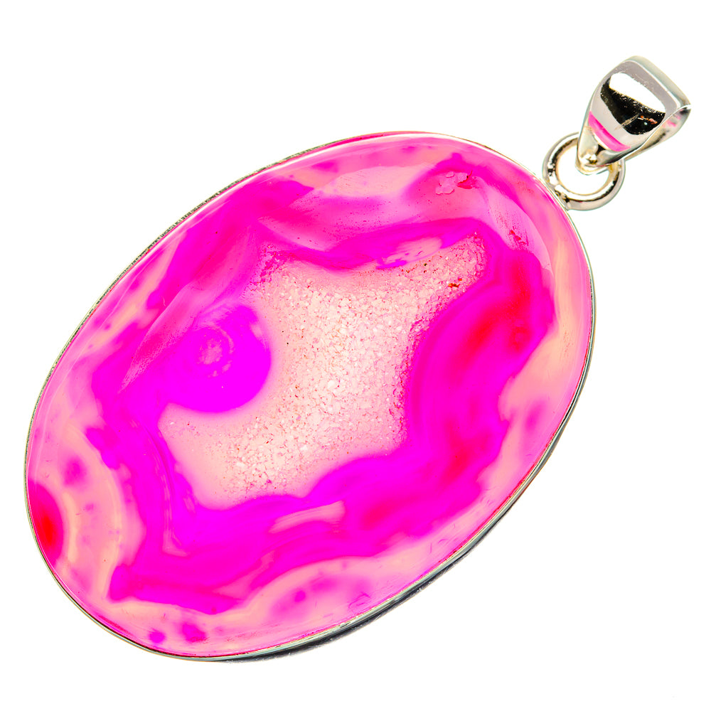 Pink Window Druzy Pendant 2 1/8" (925 Sterling Silver) PD37137