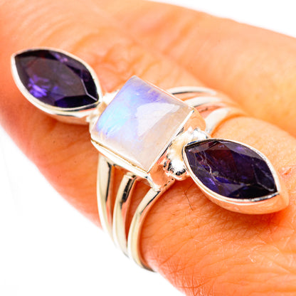 Faceted Tanzanite, Rainbow Moonstone Ring Size 8 (925 Sterling Silver) RING135462