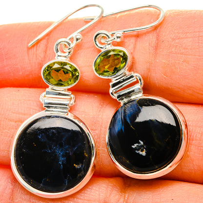 Pietersite, Peridot Earrings 1 3/4" (925 Sterling Silver) EARR431795